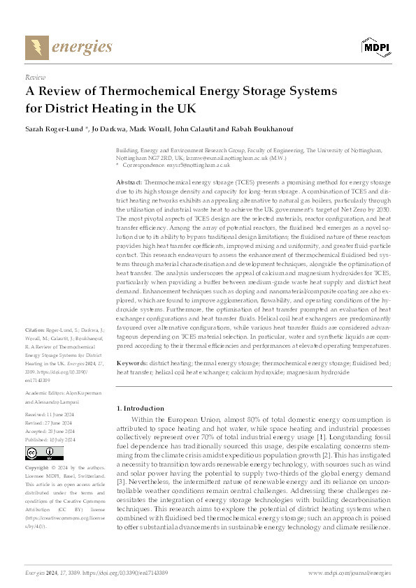 A Review of Thermochemical Energy Storage Systems for District Heating in the UK Thumbnail