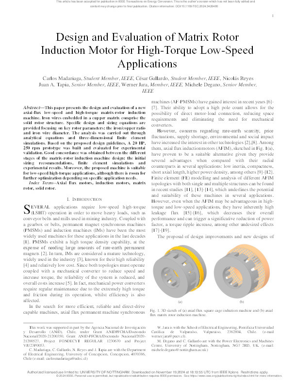 Design and Evaluation of Matrix Rotor Induction Motor for High-Torque Low-Speed Applications Thumbnail