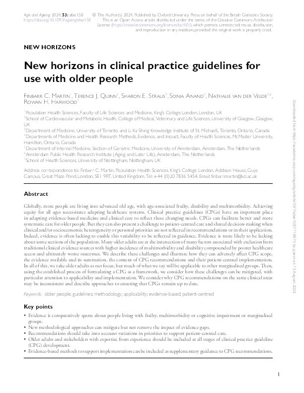 New horizons in clinical practice guidelines for use with older people Thumbnail