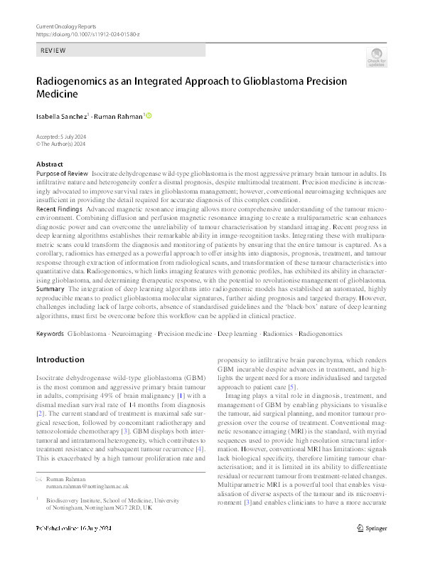 Radiogenomics as an Integrated Approach to Glioblastoma Precision Medicine Thumbnail