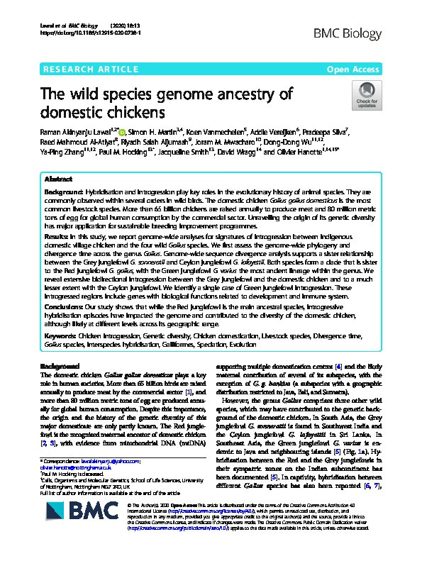 The wild species genome ancestry of domestic chickens Thumbnail