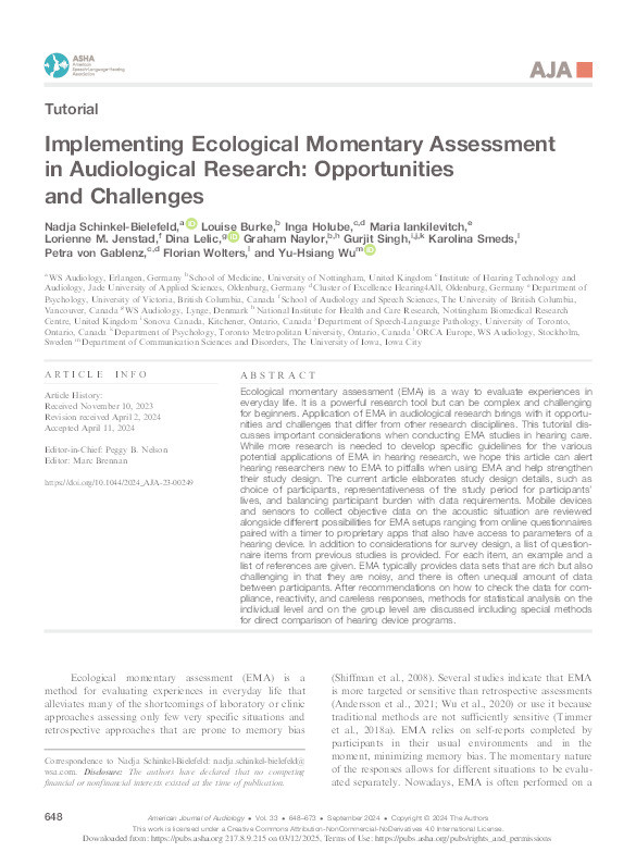 Implementing Ecological Momentary Assessment in Audiological Research: Opportunities and Challenges. Thumbnail