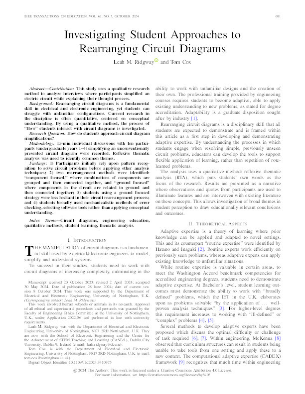 Investigating Student Approaches to Rearranging Circuit Diagrams Thumbnail