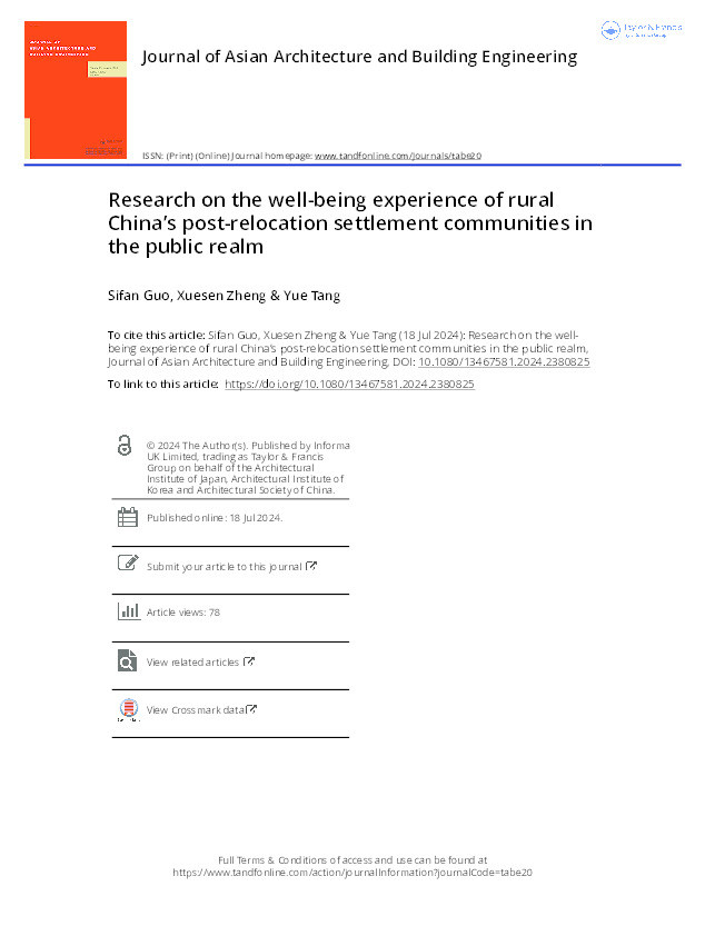 Research on the well-being experience of rural China’s post-relocation settlement communities in the public realm Thumbnail