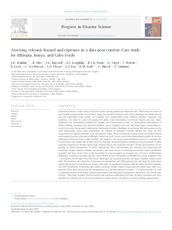 Assessing volcanic hazard and exposure in a data poor context: Case study for Ethiopia, Kenya, and Cabo Verde Thumbnail