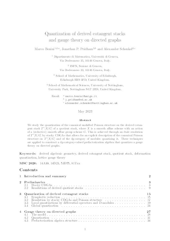 Quantization of derived cotangent stacks and gauge theory on directed graphs Thumbnail