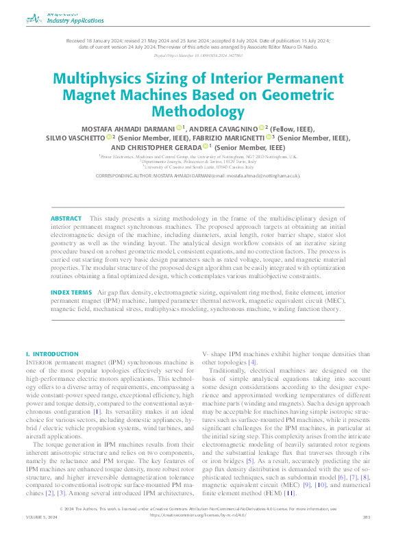 Multiphysics Sizing of Interior Permanent Magnet Machines Based on Geometric Methodology Thumbnail