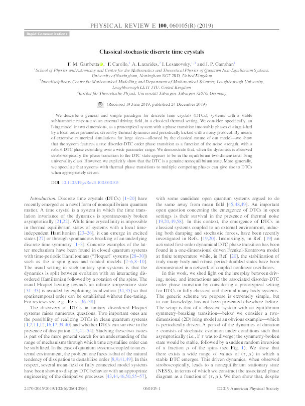 Classical stochastic discrete time crystals Thumbnail