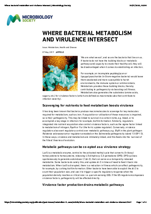 Where bacterial metabolism and virulence intersect Thumbnail