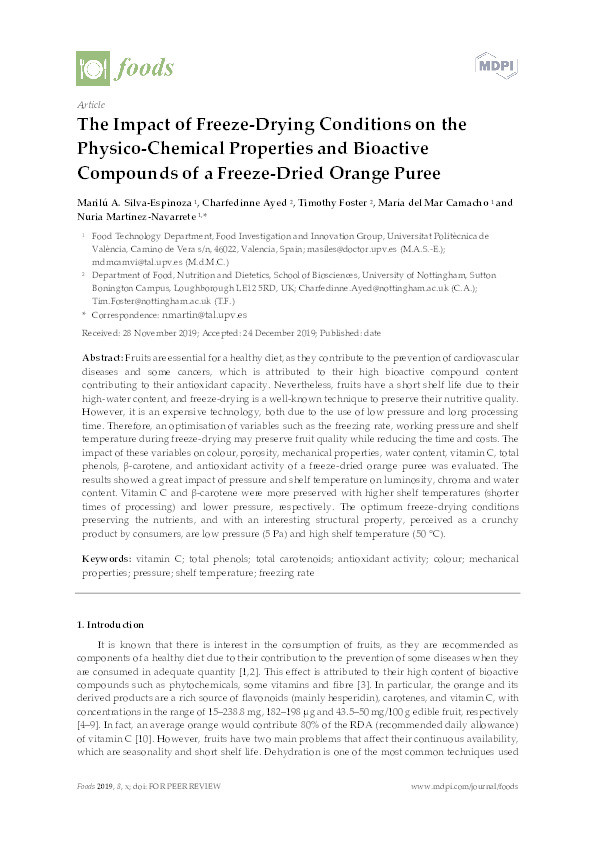 The impact of freeze-drying conditions on the physico-chemical properties and bioactive compounds of a freeze-dried orange puree Thumbnail