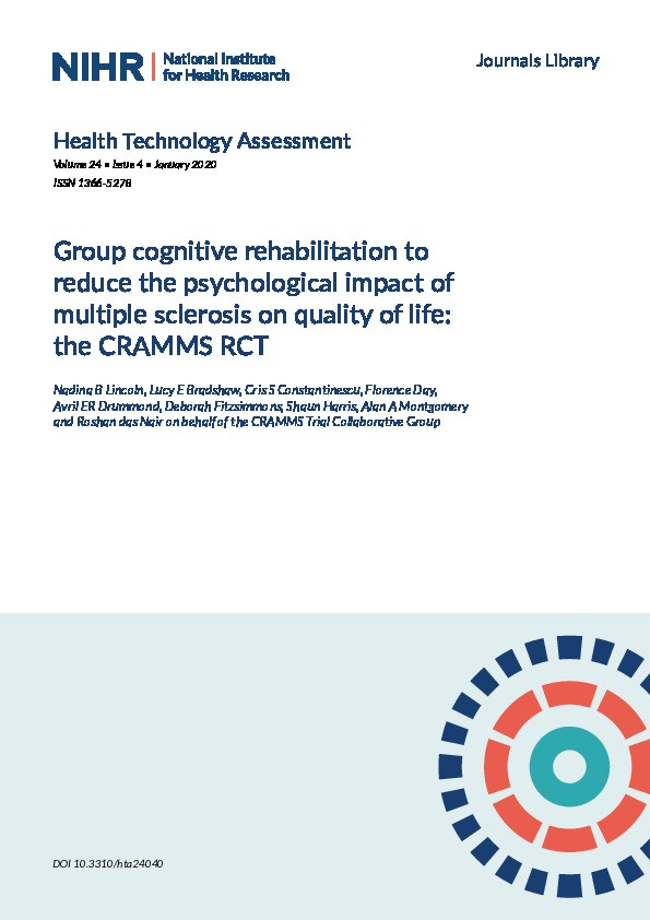 Group cognitive rehabilitation to reduce the psychological impact of multiple sclerosis on quality of life: the CRAMMS RCT Thumbnail