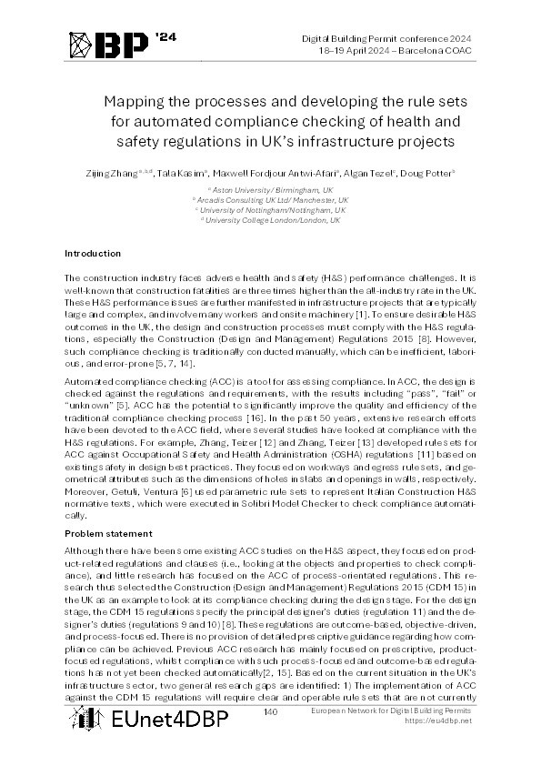 Mapping the processes and developing the rule sets for automated compliance checking of health and safety regulations in UK's infrastructure projects Thumbnail