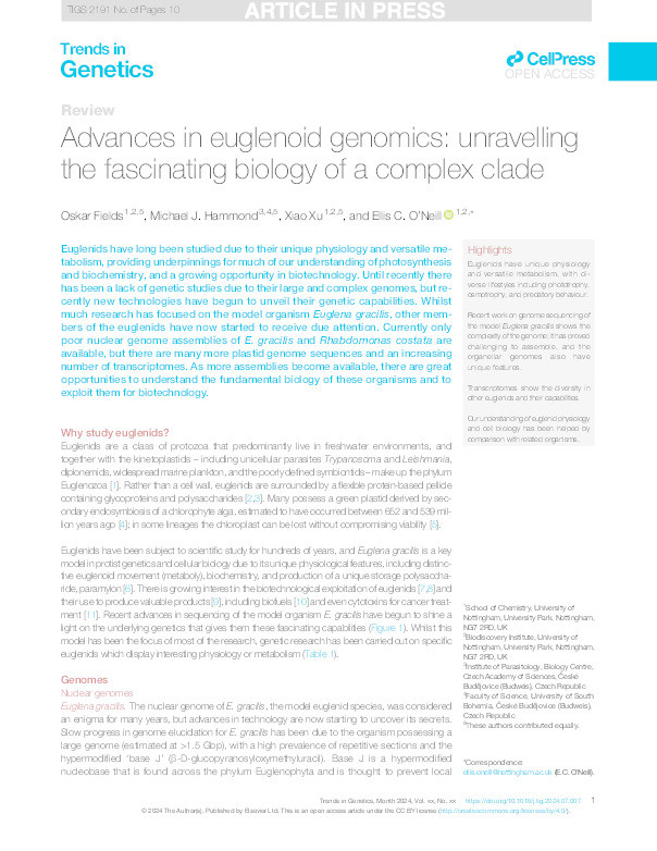 Advances in euglenoid genomics: unravelling the fascinating biology of a complex clade Thumbnail