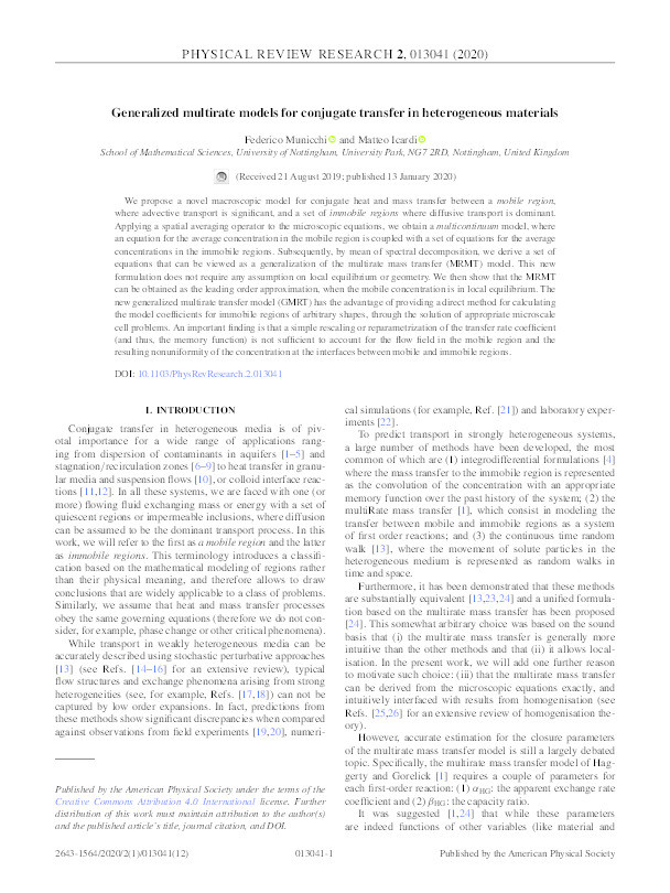 Generalized multirate models for conjugate transfer in heterogeneous materials Thumbnail