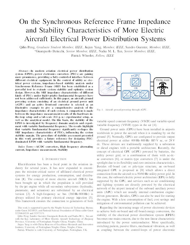 On the Synchronous Reference Frame Impedance and Stability Characteristics of More Electric Aircraft Electrical Power Distribution Systems Thumbnail