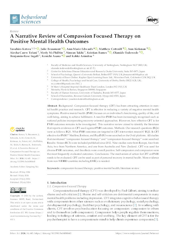 A Narrative Review of Compassion Focused Therapy on Positive Mental Health Outcomes Thumbnail