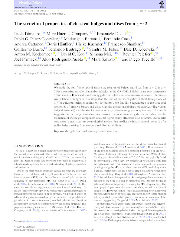 The structural properties of classical bulges and discs from z ∼ 2 Thumbnail