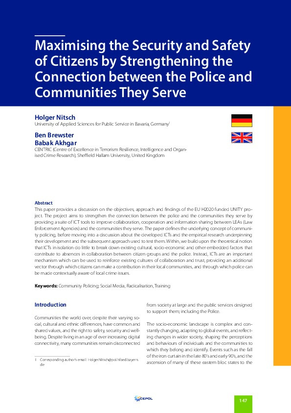 Maximising the Security and Safety of Citizens by Strengthening the Connection between the Police and the Communities They Serve Thumbnail