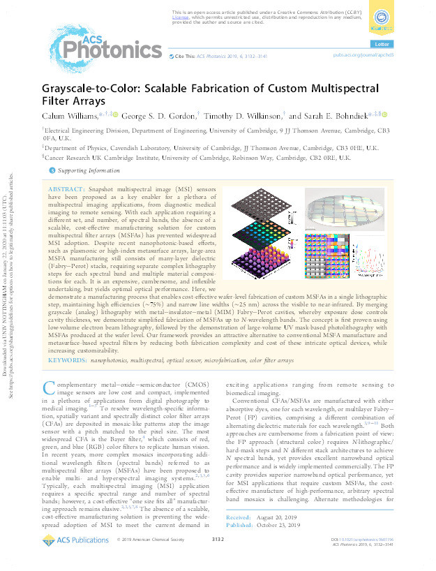 Grayscale-to-Color: Scalable Fabrication of Custom Multispectral Filter Arrays Thumbnail