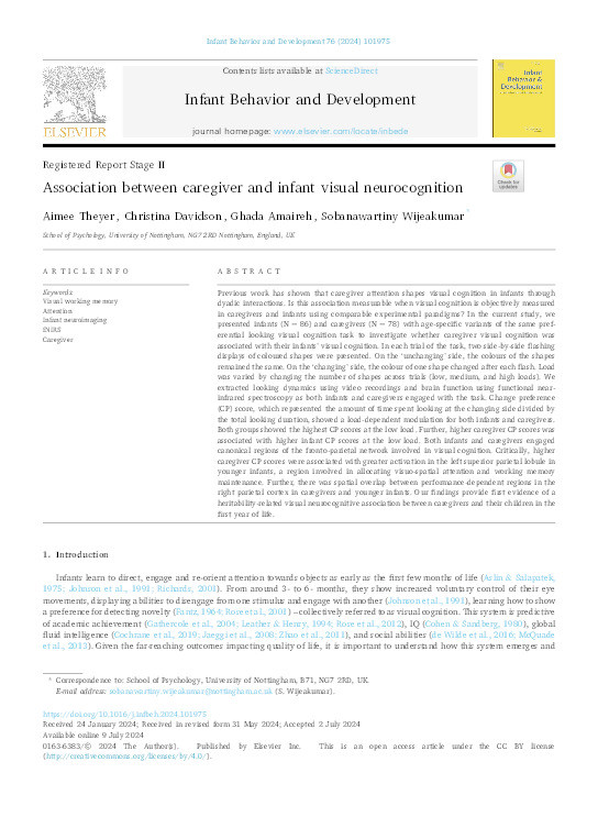 Association between caregiver and infant visual neurocognition Thumbnail