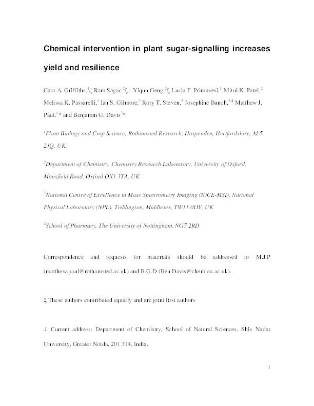 Chemical intervention in plant sugar signalling increases yield and resilience Thumbnail