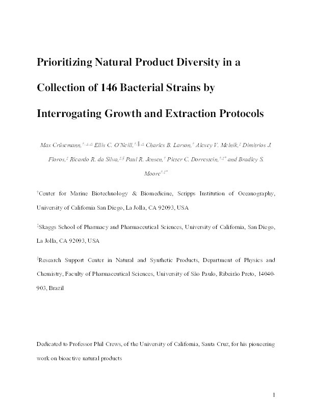 Prioritizing Natural Product Diversity in a Collection of 146 Bacterial Strains Based on Growth and Extraction Protocols Thumbnail