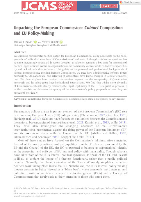 Unpacking the European Commission: Cabinet Composition and EU Policy-Making Thumbnail