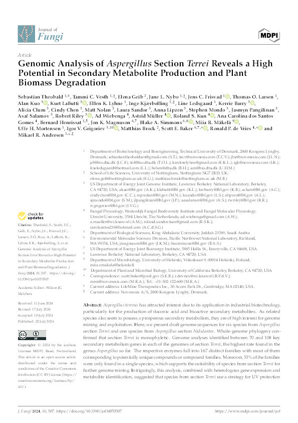 Genomic Analysis of Aspergillus Section Terrei Reveals a High Potential in Secondary Metabolite Production and Plant Biomass Degradation Thumbnail