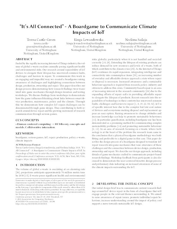 "It's All Connected" -A Boardgame to Communicate Climate Impacts of IoT Thumbnail