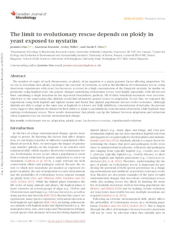 The limit to evolutionary rescue depends on ploidy in yeast exposed to nystatin Thumbnail