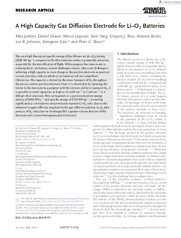 A High Capacity Gas Diffusion Electrode for Li–O2 Batteries Thumbnail