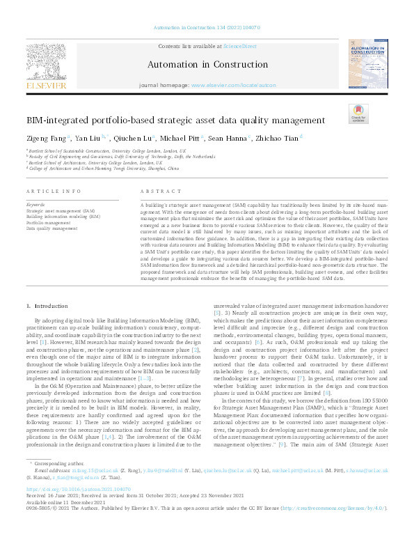 BIM-integrated portfolio-based strategic asset data quality management Thumbnail