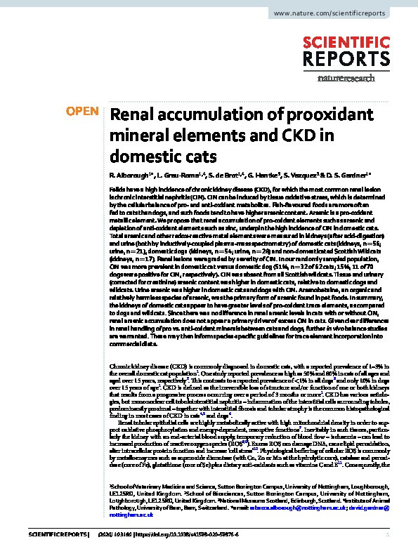 Renal accumulation of prooxidant mineral elements and CKD in domestic cats Thumbnail