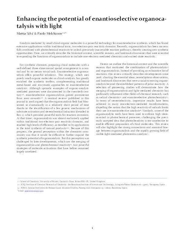 Enhancing the potential of enantioselective organocatalysis with light Thumbnail