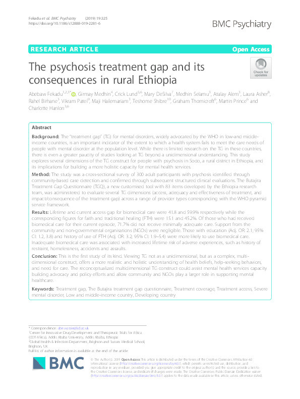 The psychosis treatment gap and its consequences in rural Ethiopia Thumbnail