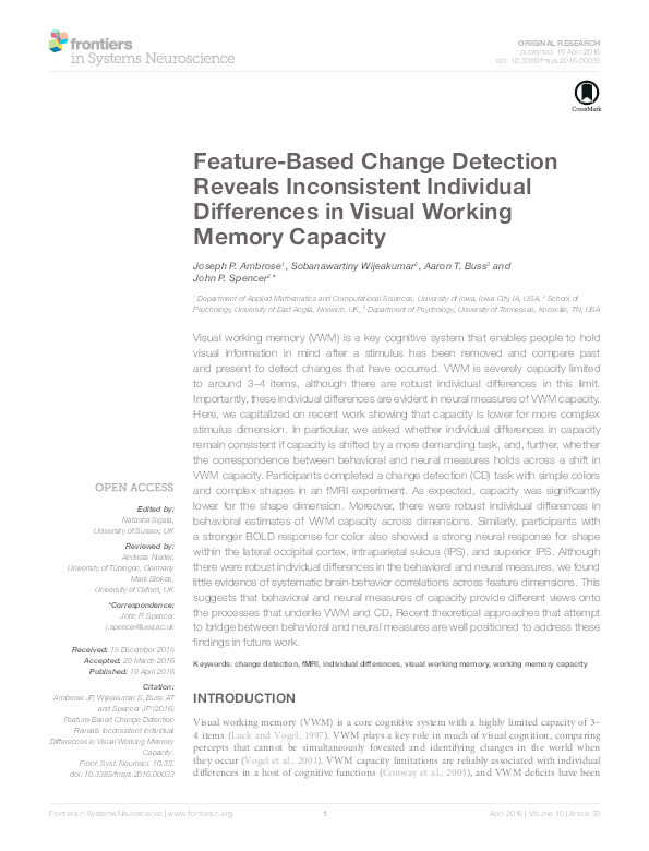 Feature-Based Change Detection Reveals Inconsistent Individual Differences in Visual Working Memory Capacity Thumbnail