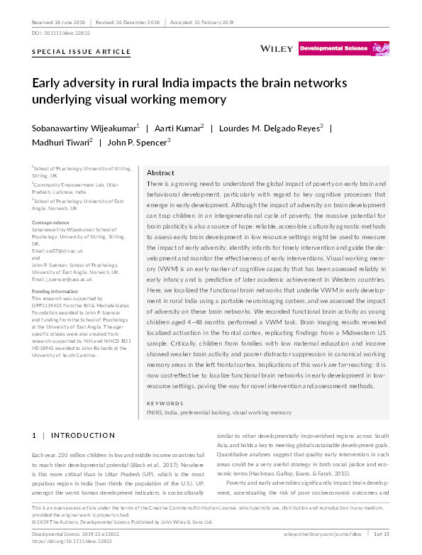 Early adversity in rural India impacts the brain networks underlying visual working memory Thumbnail