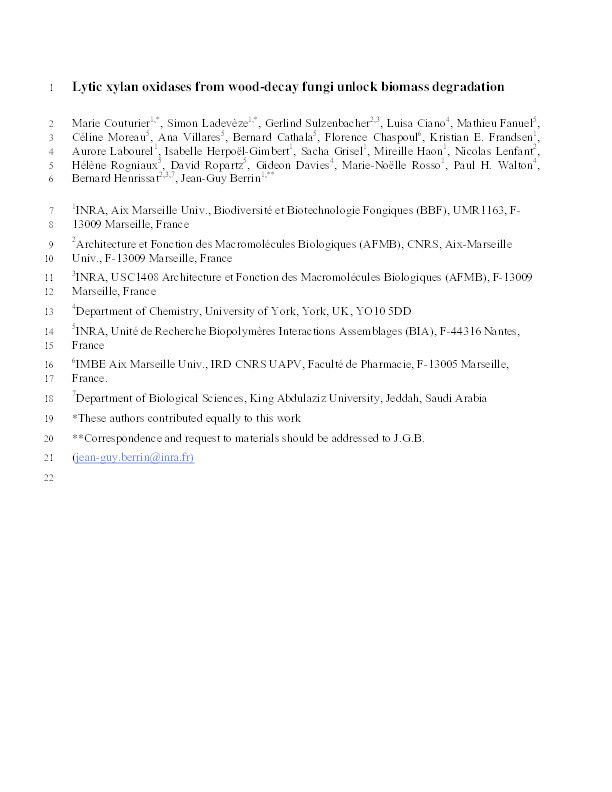 Lytic xylan oxidases from wood-decay fungi unlock biomass degradation Thumbnail