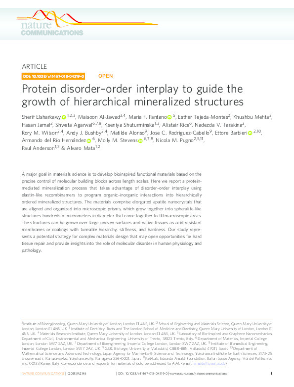 Protein disorder–order interplay to guide the growth of hierarchical mineralized structures Thumbnail