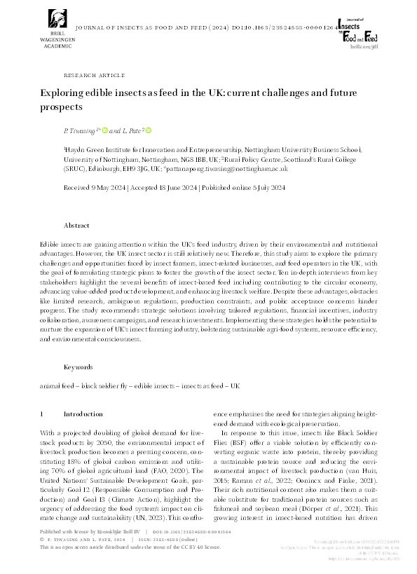 Exploring edible insects as feed in the UK: current challenges and future prospects Thumbnail