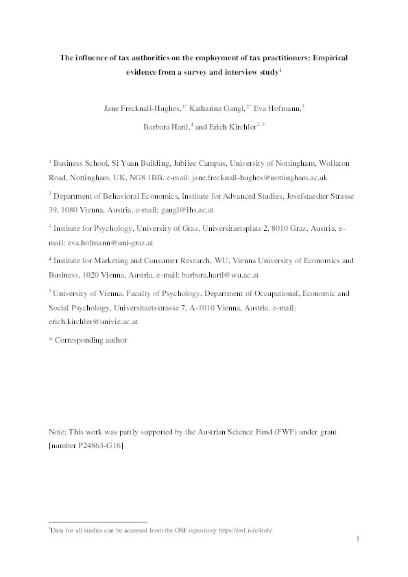 The influence of tax authorities on the employment of tax practitioners: Empirical evidence from a survey and interview study Thumbnail