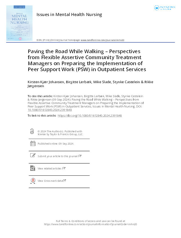 Paving the Road While Walking – Perspectives from Flexible Assertive Community Treatment Managers on Preparing the Implementation of Peer Support Work (PSW) in Outpatient Services Thumbnail