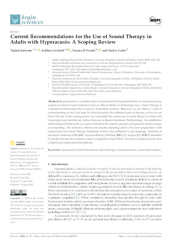 Current Recommendations for the Use of Sound Therapy in Adults with Hyperacusis: A Scoping Review Thumbnail