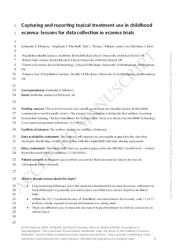 Capturing and reporting topical treatment use in childhood eczema: lessons for data collection in eczema trials Thumbnail