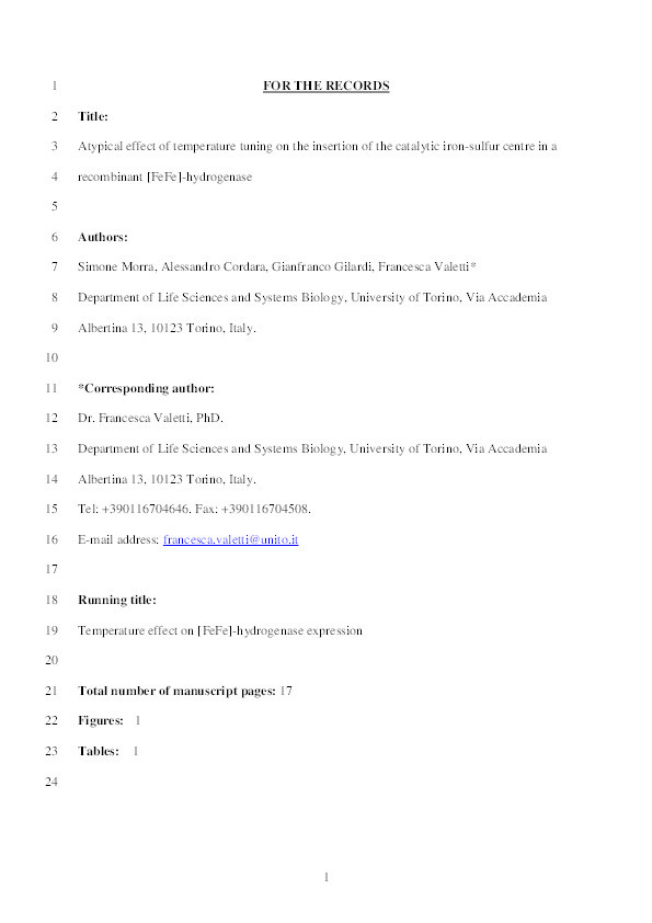 Atypical effect of temperature tuning on the insertion of the catalytic iron−sulfur center in a recombinant [FeFe]-hydrogenase Thumbnail