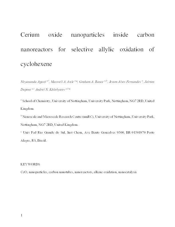 Cerium Oxide Nanoparticles Inside Carbon Nanoreactors for Selective Allylic Oxidation of Cyclohexene Thumbnail