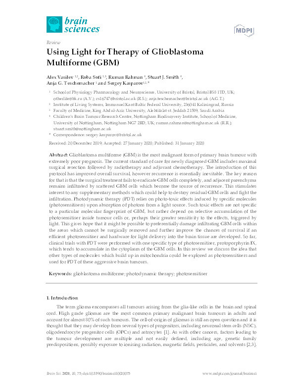 Using Light for Therapy of Glioblastoma Multiforme (GBM) Thumbnail