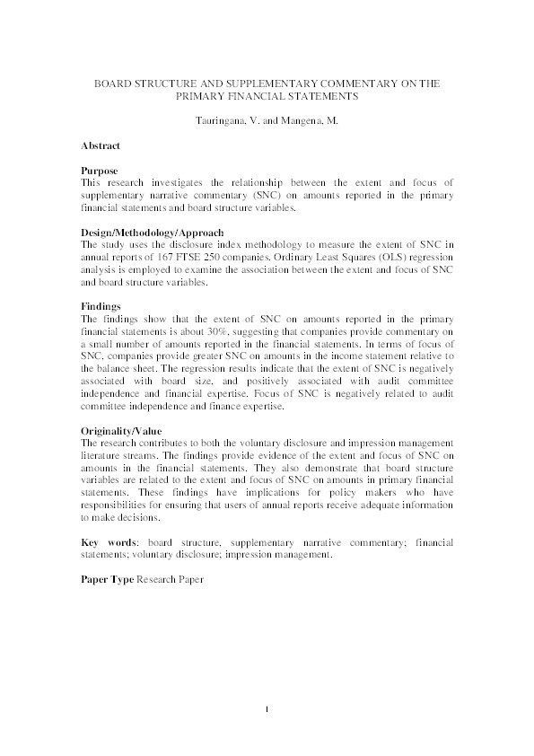 Board structure and supplementary commentary on the primary financial statements Thumbnail