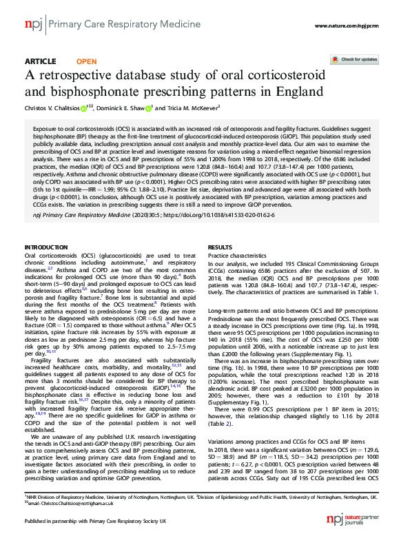 A retrospective database study of oral corticosteroid and bisphosphonate prescribing patterns in England Thumbnail