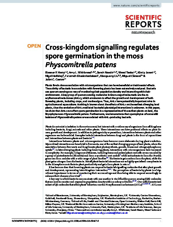 Cross-kingdom signalling regulates spore germination in the moss Physcomitrella patens Thumbnail